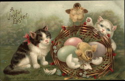 A Joyful Easter - Chicks & Kittens With Chicks Postcard Postcard