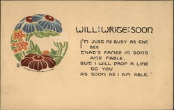 Will Write Soon Art Nouveau Postcard Postcard