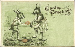 Easter Greetings With Bunnies Postcard Postcard