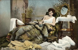 Woman Reclining on Chaise Postcard