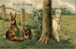 Easter Greetings With Bunnies Postcard Postcard