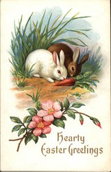 Hearty Easter Greetings With Bunnies Postcard Postcard