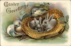 Easter Greetings With Bunnies Postcard Postcard