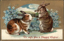 Two Brown and White Bunnies With Bunnies Postcard Postcard