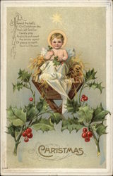 Child in Manger With Holly and Christmas Star Madonna & Child Postcard Postcard