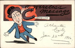 A Wireless Message, Good Luck Comic, Funny Postcard Postcard