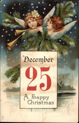 December 25 A Happy Christmas Angels Postcard Postcard