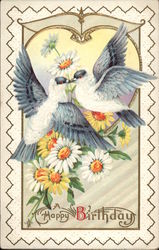 A Happy Birthday, With Turtledoves and Flowers Postcard Postcard