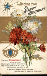 Wishing You a Happy Birthday, with Sapphire and Asters Astrology & Zodiac Postcard Postcard