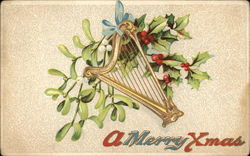 A Merry Xmas Harp Christmas Postcard Postcard