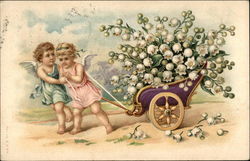 Angels Pulling Chariot of Lily of the Valley Flowers Postcard Postcard