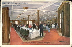 Dining Room Aboard the Rochambeau of the Transatlantique French Line Postcard