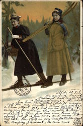 Two Women Skiing Norway Postcard Postcard