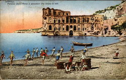 Palazzo Donn'Anna and Fishermen on the beach Naples, Italy Postcard Postcard