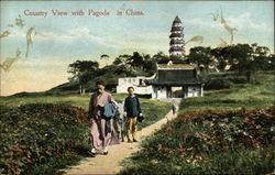 Country View with Pagoda China Postcard Postcard