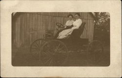 Two Women Driving Old Auto Postcard