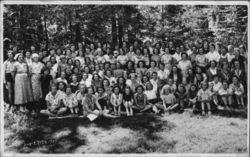 1937 Portrait of Large Group of Women and Girls, Camp? Postcard Postcard