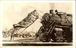 The Train Hold-Up - Grasshopper Exaggeration Postcard Postcard