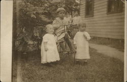 Three Children in Yard Postcard Postcard