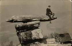 Man Posing on Balanced Rock Postcard