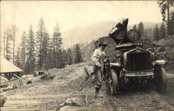 Man Alongside Logging Vehicle Postcard