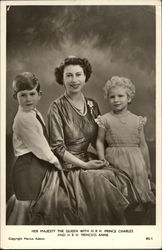 Her Majesty the Queen with H.R.H Prince Charles and H.R.H. Princess Anne Royalty Postcard Postcard