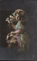 Portrait of Young Girl ith Flowers Girls Postcard Postcard