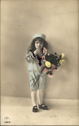 Portrait of Girl in Boy's Outfit Postcard