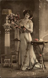 Portrait of Woman with Flowers Postcard