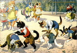 Cats in Clothing at Playground Postcard