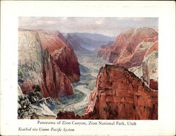 Panorama of Zion Canyon, Zion National Park, Utah - Reached Via Union Pacific System Postcard