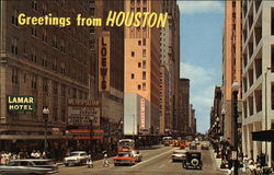 Greetings from Houston - Busy Main Street - The Heart of Texas' Largest City Postcard