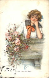 Girl at Garden Wall Postcard