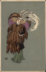 Woman in Furs and Large Hat Postcard