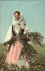 Woman in Daisy Field Women Postcard Postcard