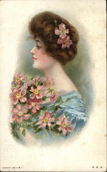 Woman with Pink Flowers Women Postcard Postcard