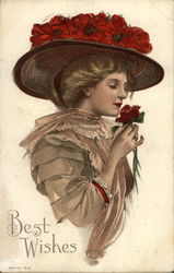 Woman in Large Hat with Poppies Postcard