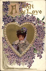 A Gift of Love - Woman with Heart and Violets Postcard