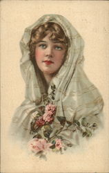 Young Woman With Roses Women Postcard Postcard