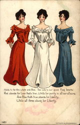 Women in Red, White and Blue Dresses Patriotic Postcard Postcard