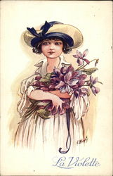 La Violette - Girl with Bunch of Violets Postcard