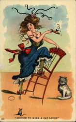 Woman Is Frightened by Mouse and Cat Laughs Comic, Funny Postcard Postcard