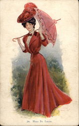 Miss St. Louis - Woman in Red Drees with Parasol State Girls Postcard Postcard