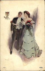 Man and Woman in Formal Dress Couples Postcard Postcard