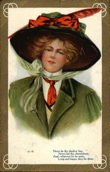 Woman in Green Outfit with Red Trim Women Postcard Postcard