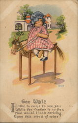 Raggedy Anne Doll on Wooden Horse Dolls Postcard Postcard