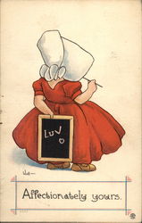 Affectionately Yours - Little Girl in Red Dress Sunbonnet Babies Postcard Postcard