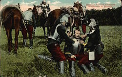 Helping a French Cavalryman Wounded at St. Quentin Postcard