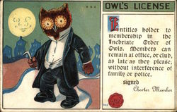 Owl's License Drinking Postcard Postcard