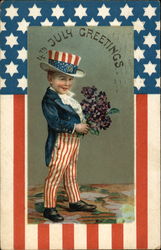 Little Boy in Patriotic Dress 4th of July Postcard Postcard